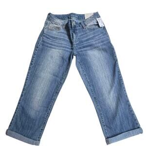 NEW Maurices Crop Mid Rise JEANS Women 6 Stretch 30 Embroidered Five Pocket Pant